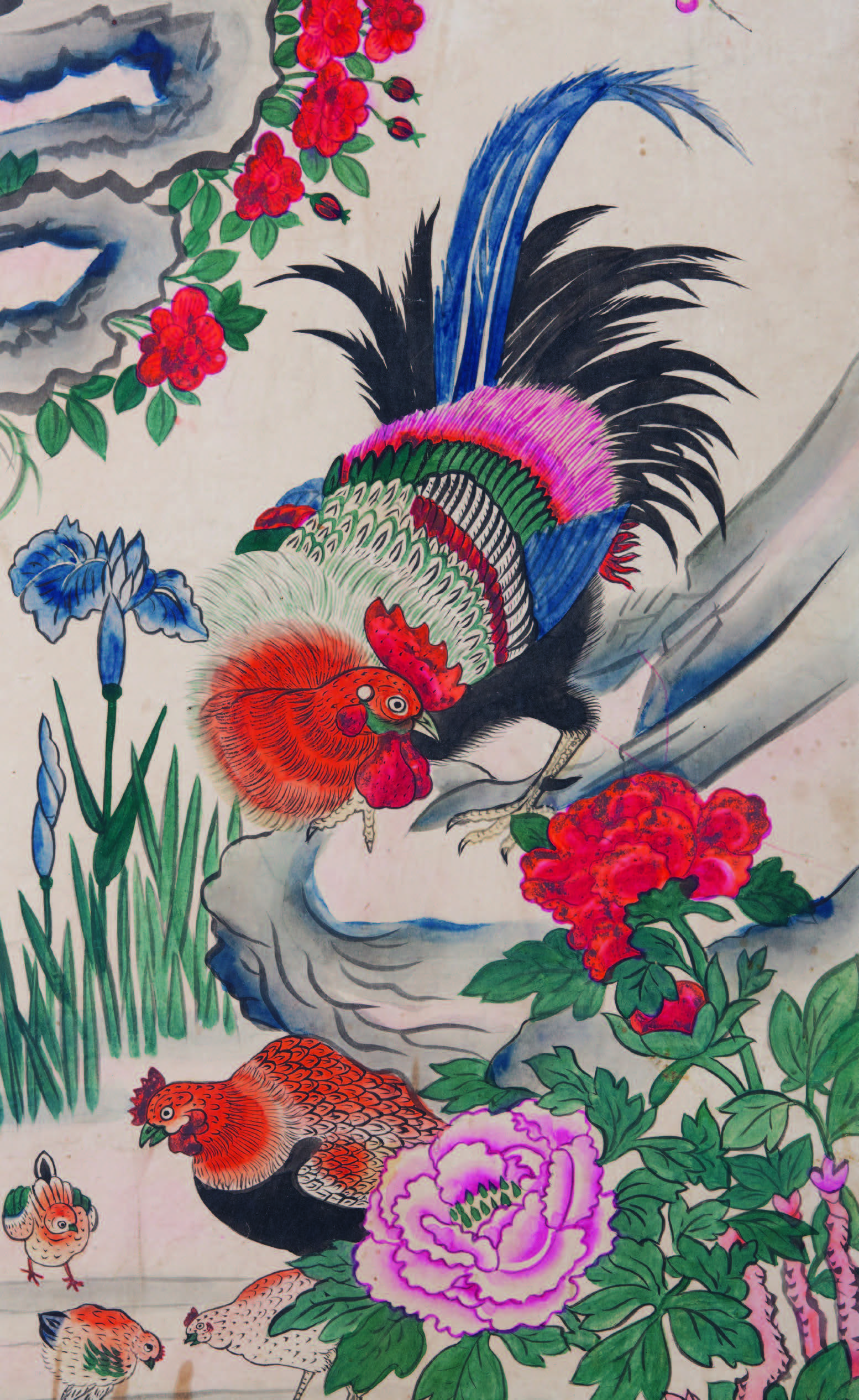 (즐기다-2_사진01)화조도(닭 부분), 지본채색, 98×33cm _ 가회민화박물관