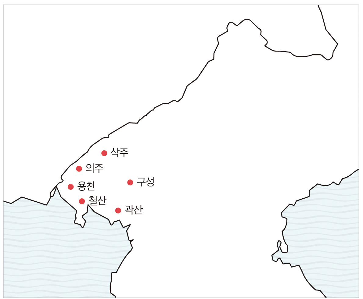 지도1. 중종 19년 1~8월 유행병 발생 지역.